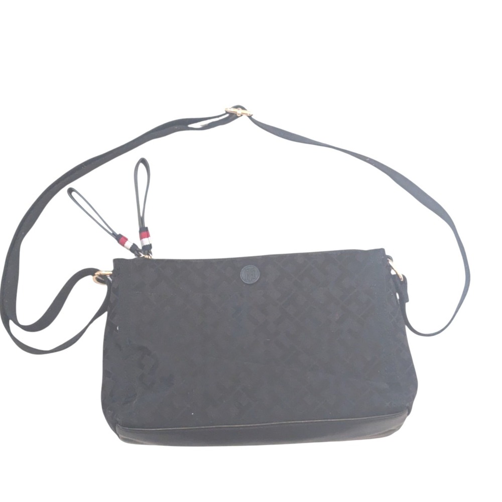 Tommy Hilfiger‎ Black Monogram Crossbody Bag Purse Small
